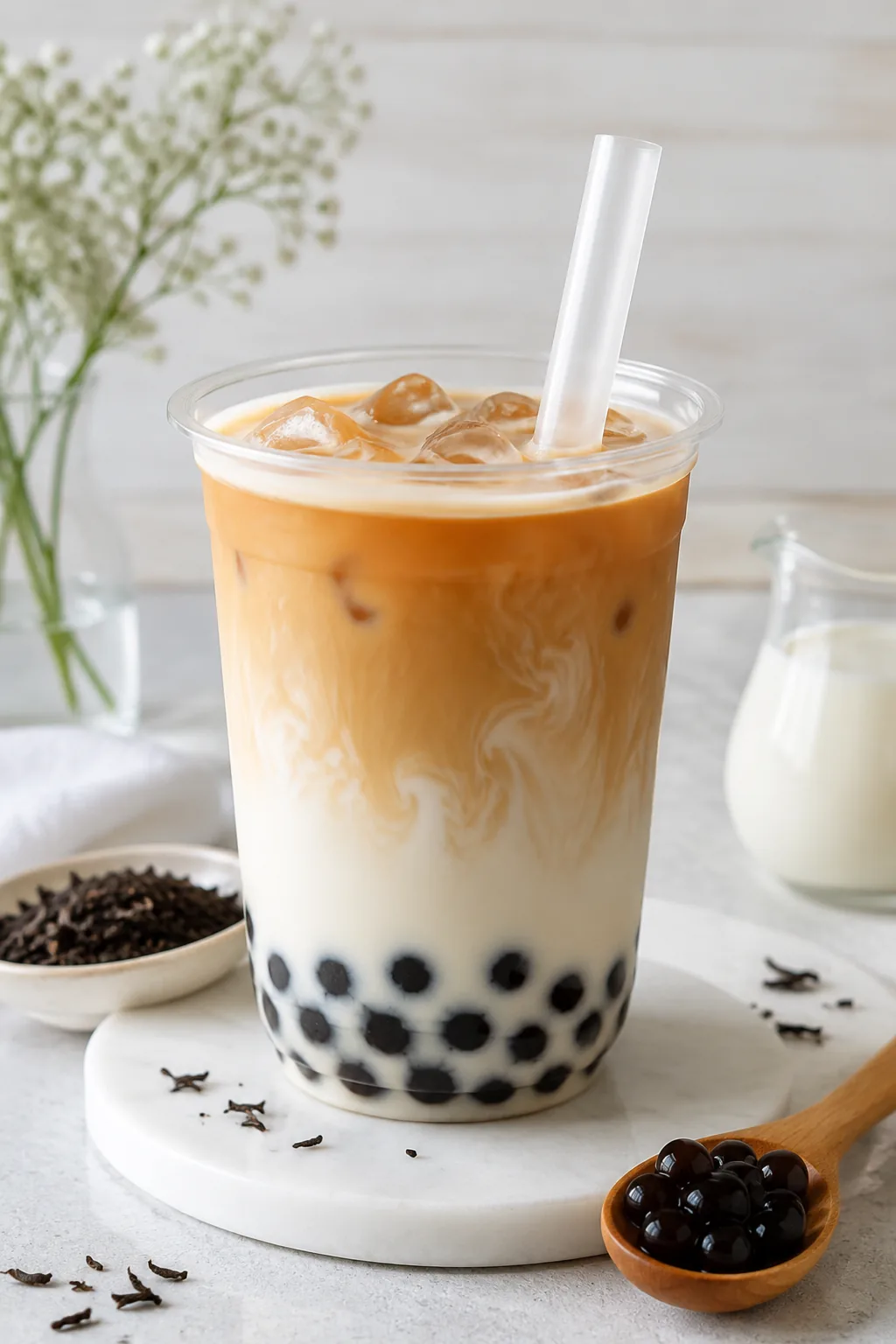 Hokkaido Milk Tea pinterest hero finished drink for Boba Bloom