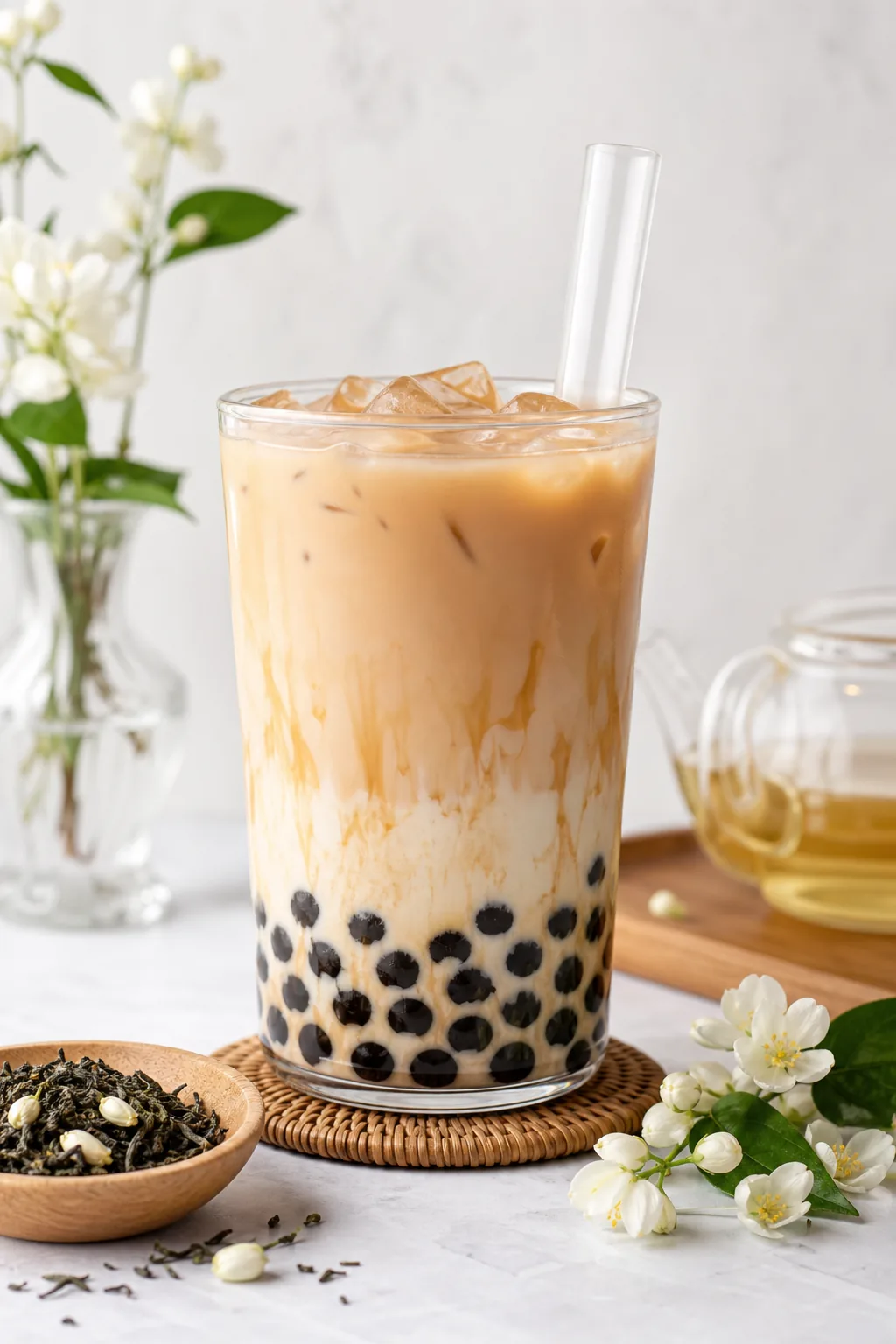 Jasmine Milk Tea pinterest hero finished drink for Boba Bloom