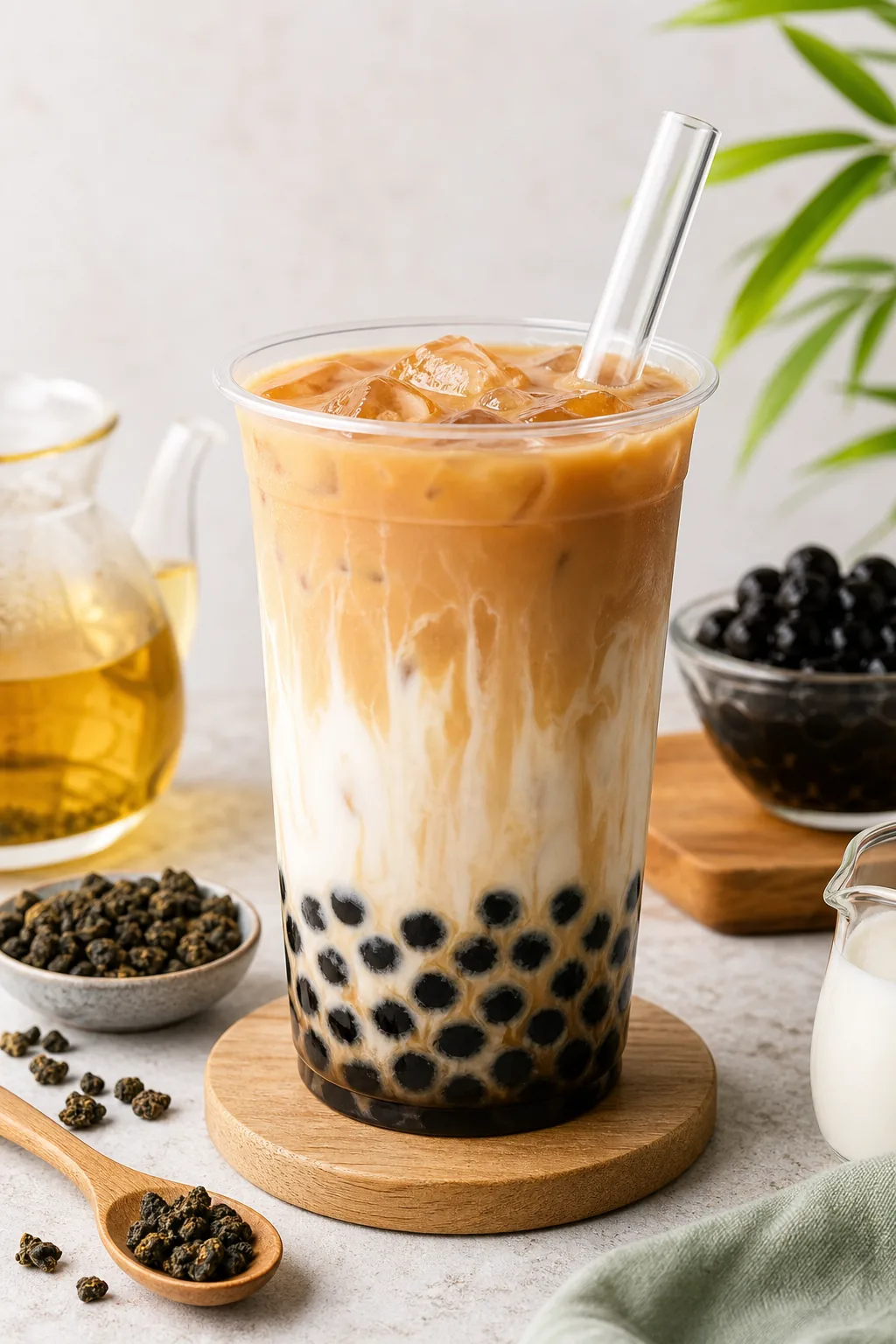 Oolong Milk Tea pinterest hero finished drink for Boba Bloom