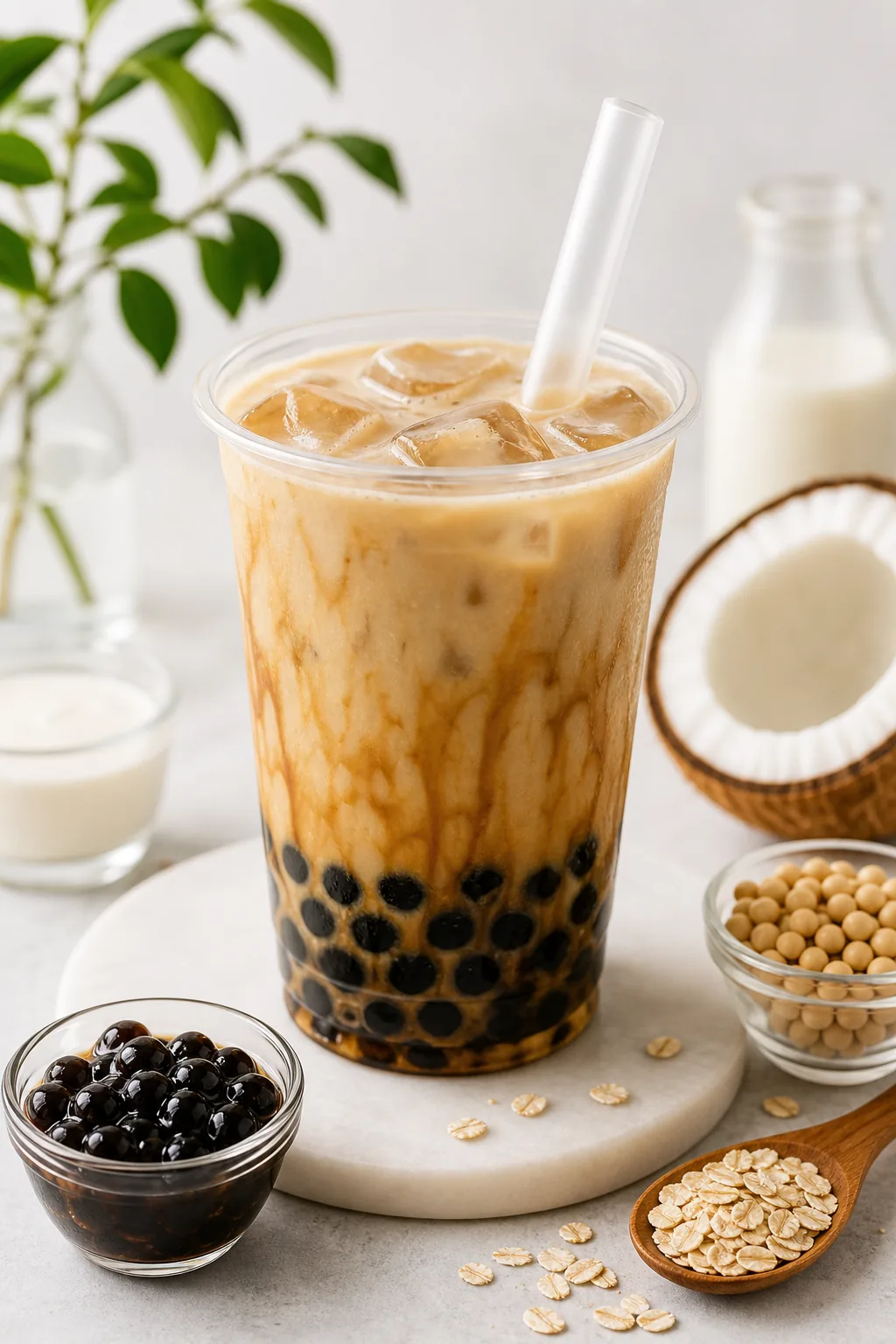 Best Plant Milks for Bubble Tea pinterest hero finished drink for Boba Bloom