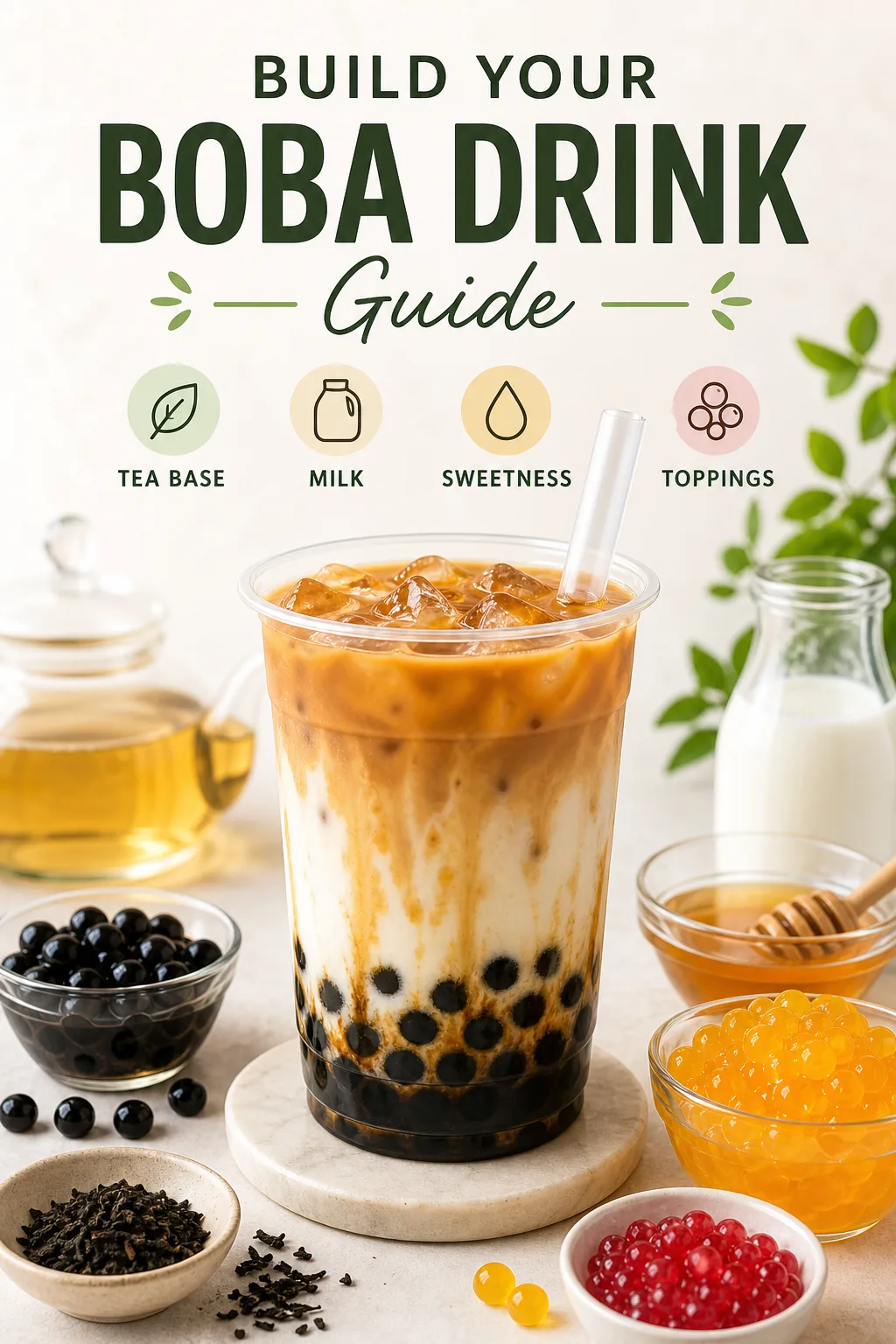 Build Your Boba Drink Guide pinterest hero finished drink for Boba Bloom