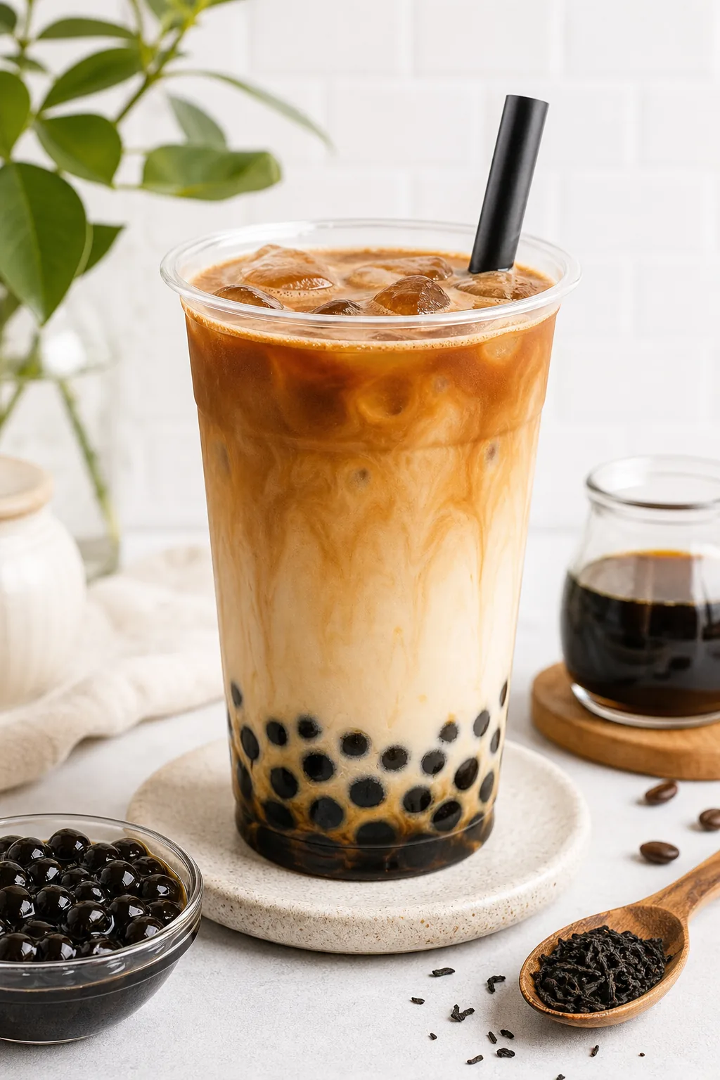 Coffee Milk Tea with Boba pinterest hero finished drink for Boba Bloom