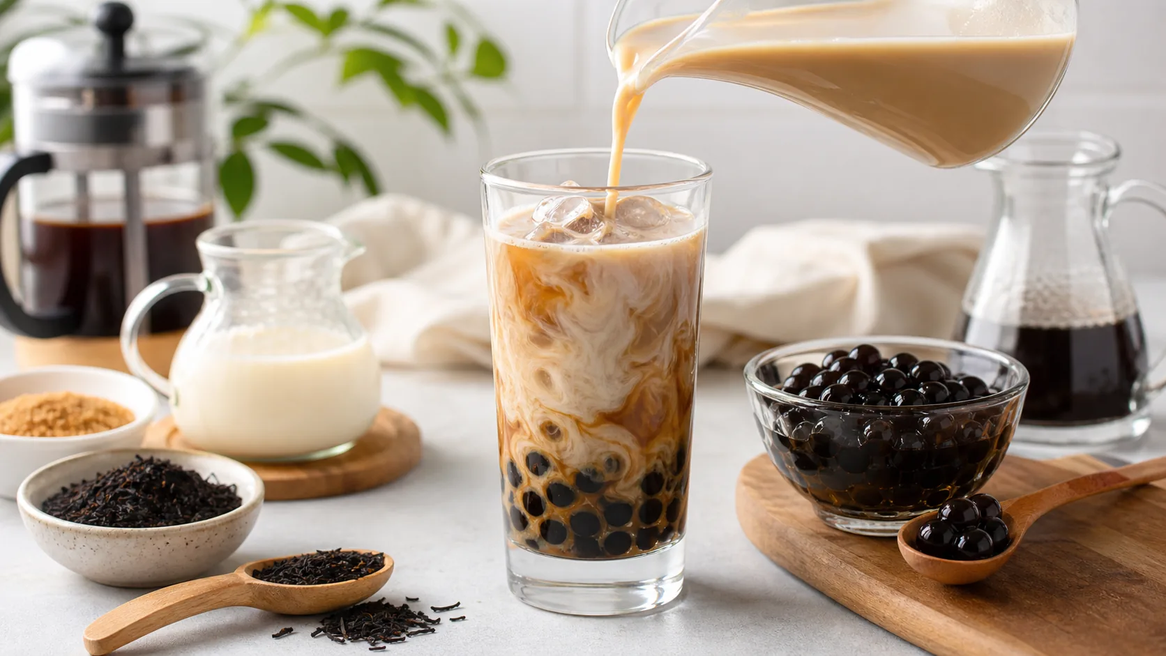 Coffee Milk Tea with Boba ingredients and process