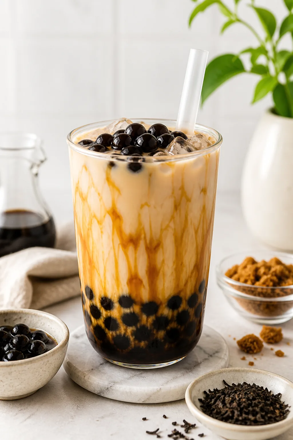 Dairy Free Brown Sugar Milk Tea pinterest hero finished drink for Boba Bloom
