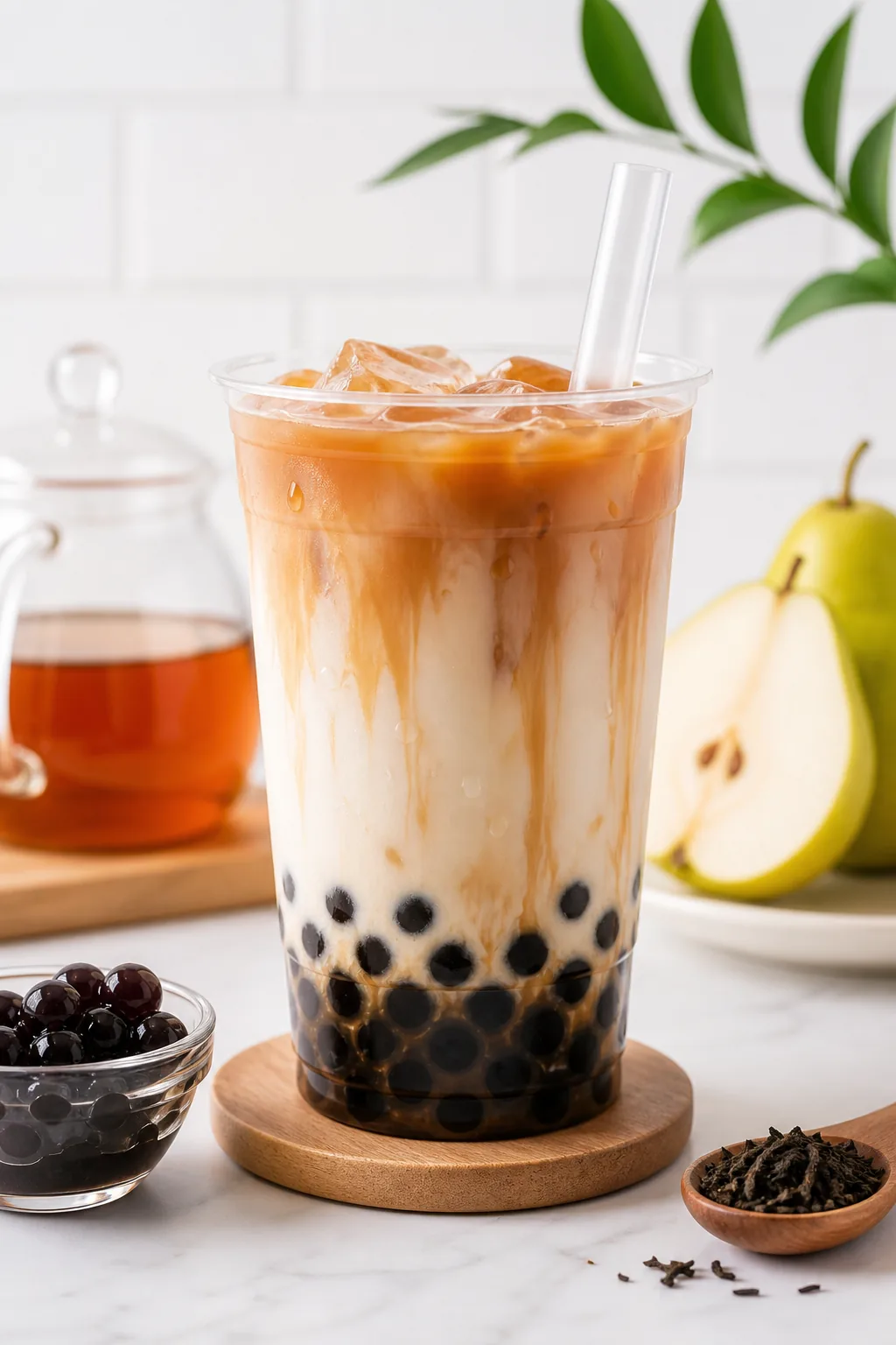 Easy Boba Recipe with Store Bought Pearls pinterest hero finished drink for Boba Bloom