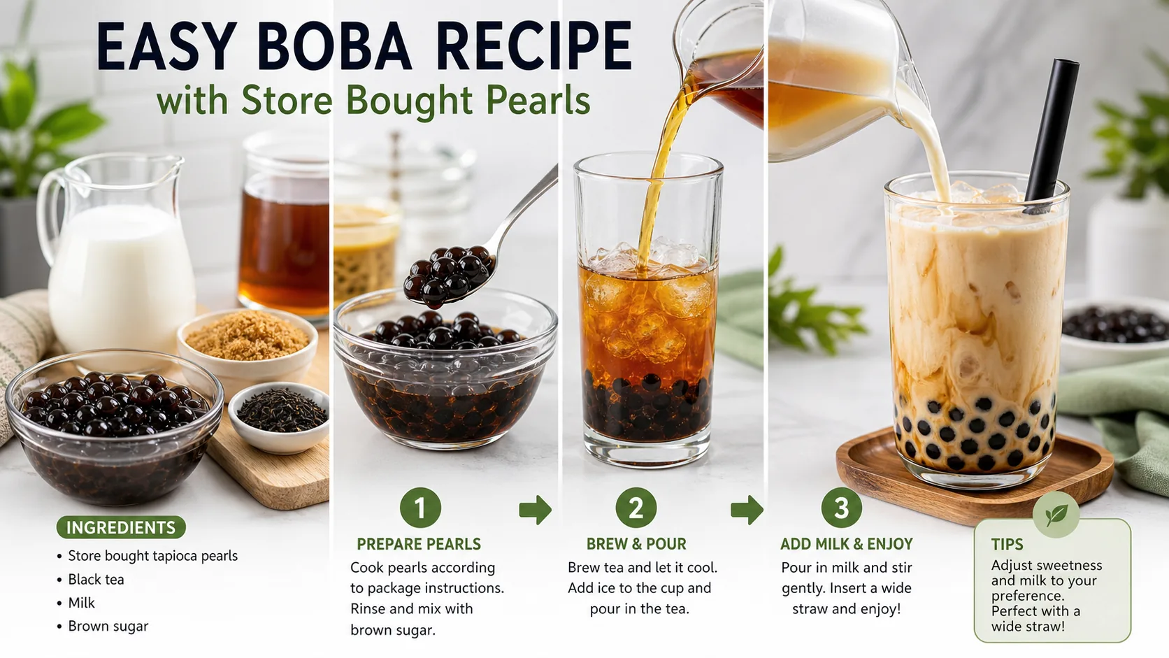 Easy Boba Recipe with Store Bought Pearls ingredients and process
