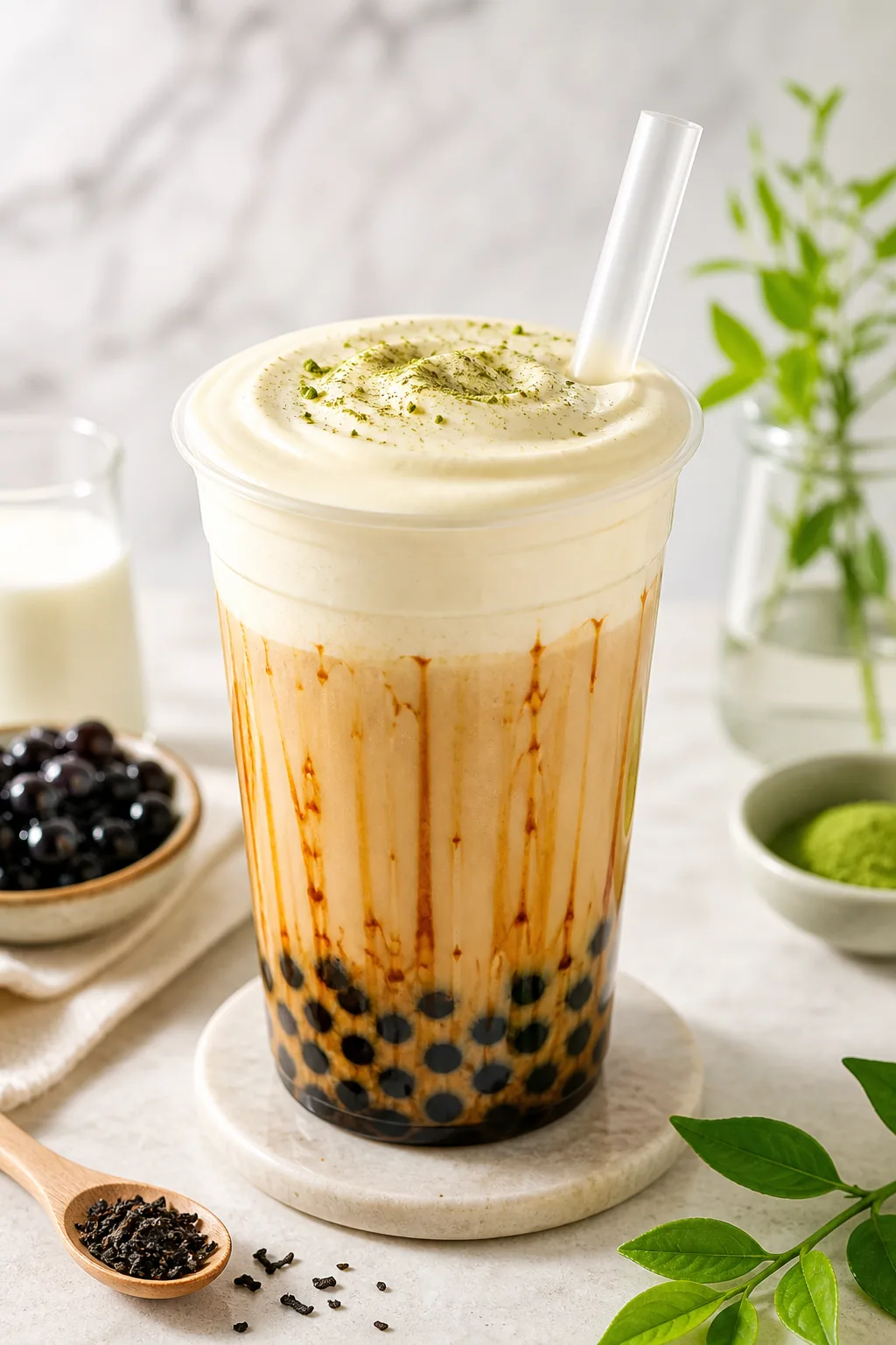 Easy Cheese Foam pinterest hero finished drink for Boba Bloom