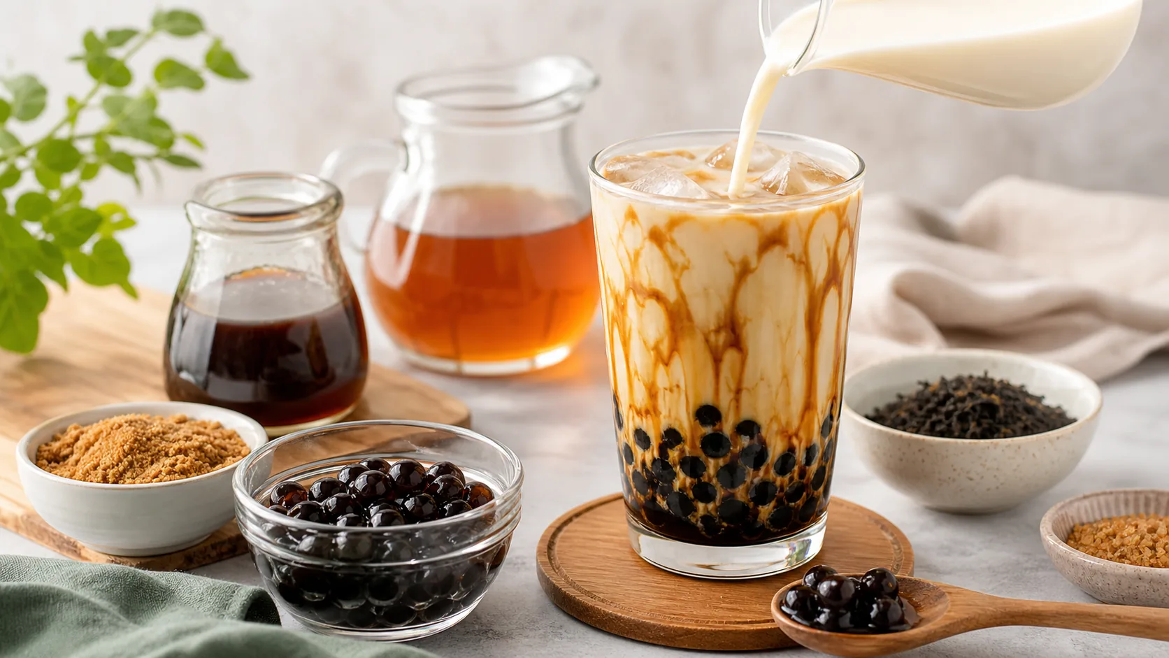Homemade Brown Sugar Boba ingredients and process