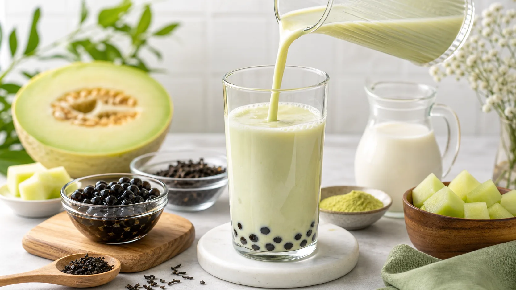 Honeydew Milk Tea ingredients and process
