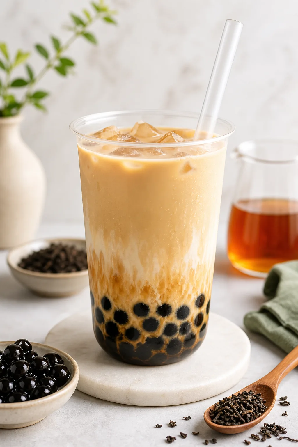 Low Sugar Bubble Tea pinterest hero finished drink for Boba Bloom