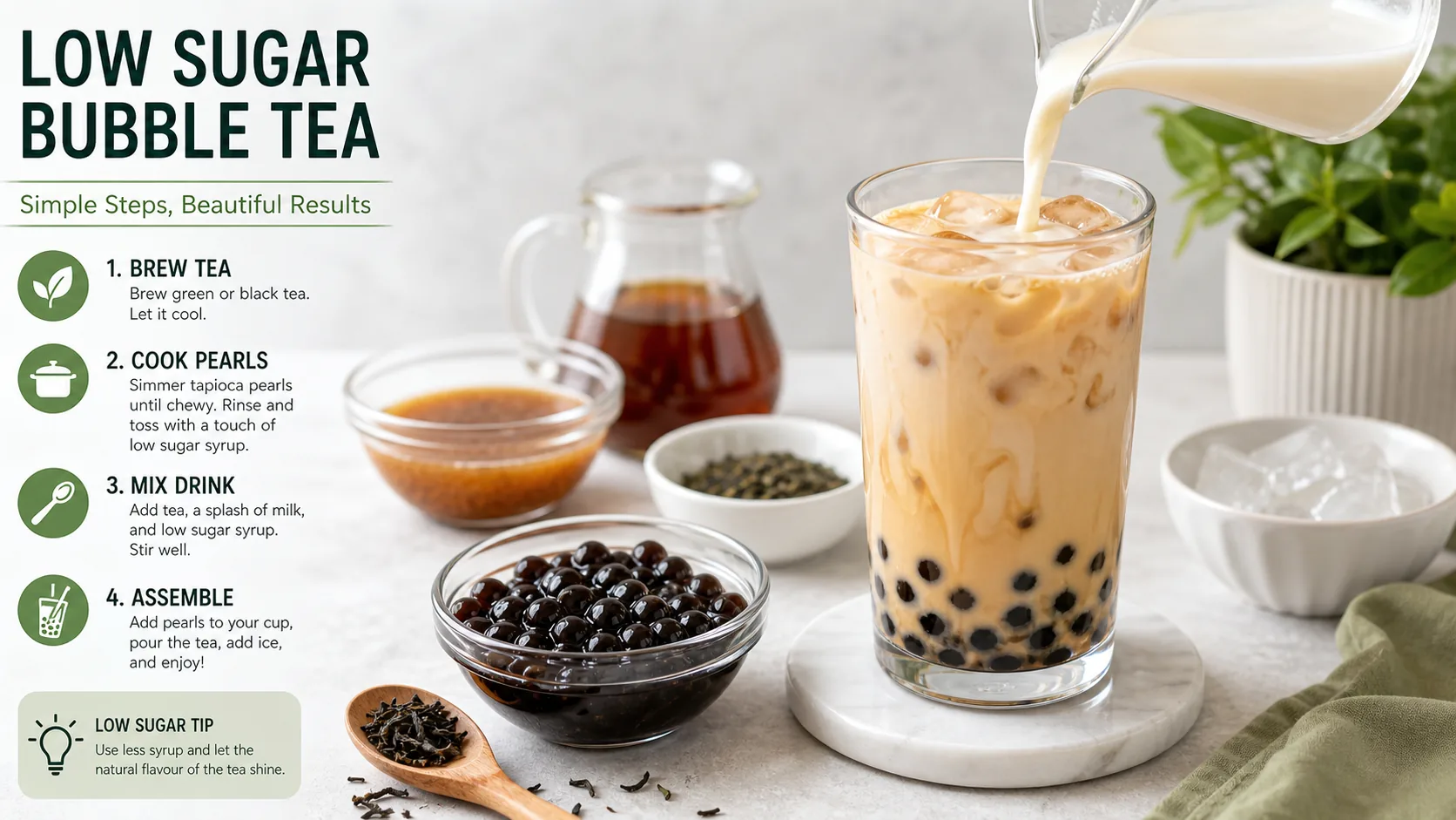 Low Sugar Bubble Tea ingredients and process