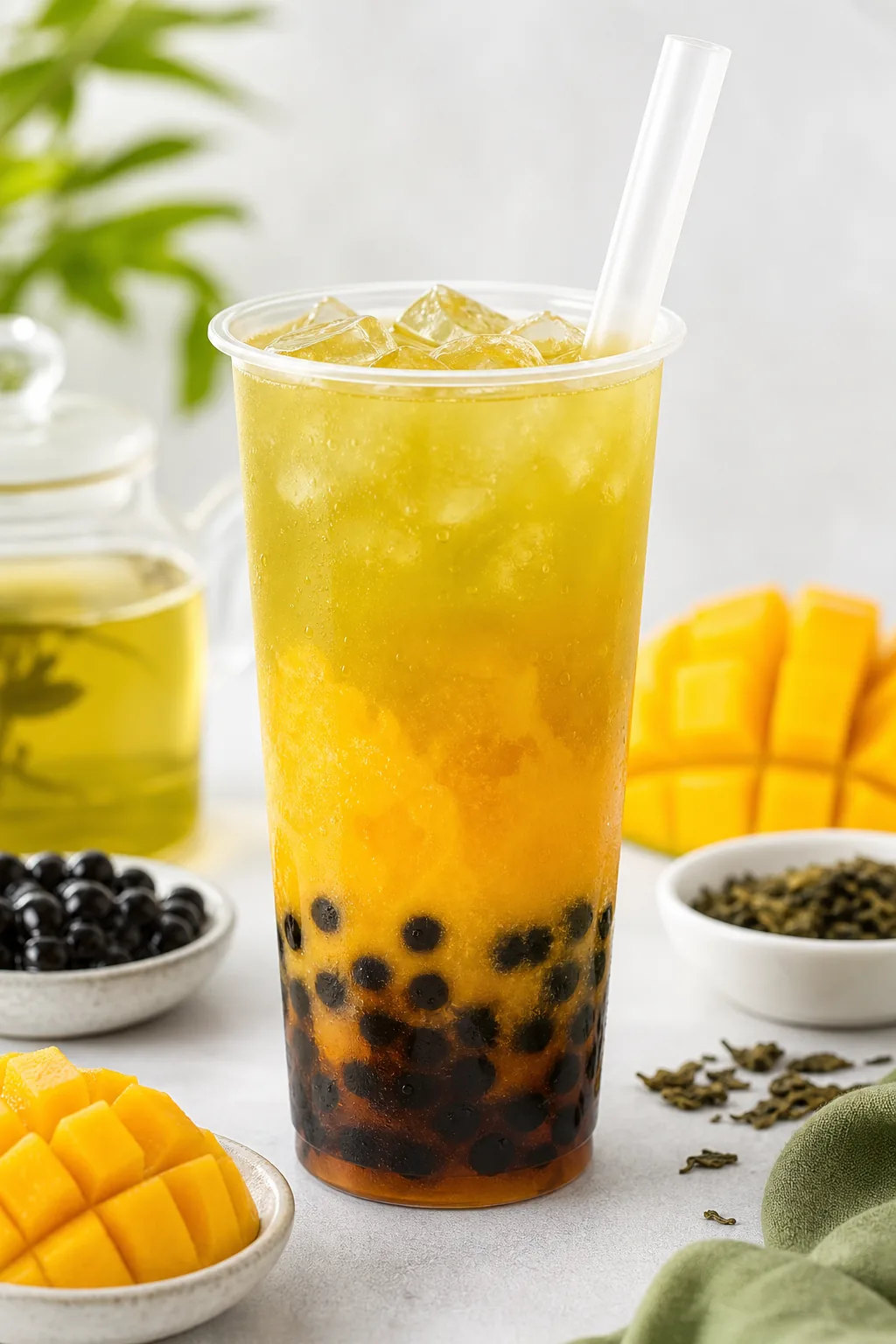 Mango Green Tea pinterest hero finished drink for Boba Bloom