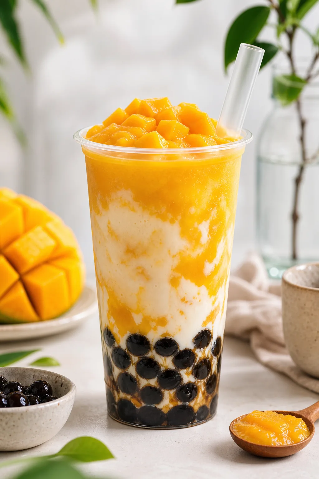 Mango Puree for Boba Drinks pinterest hero finished drink for Boba Bloom