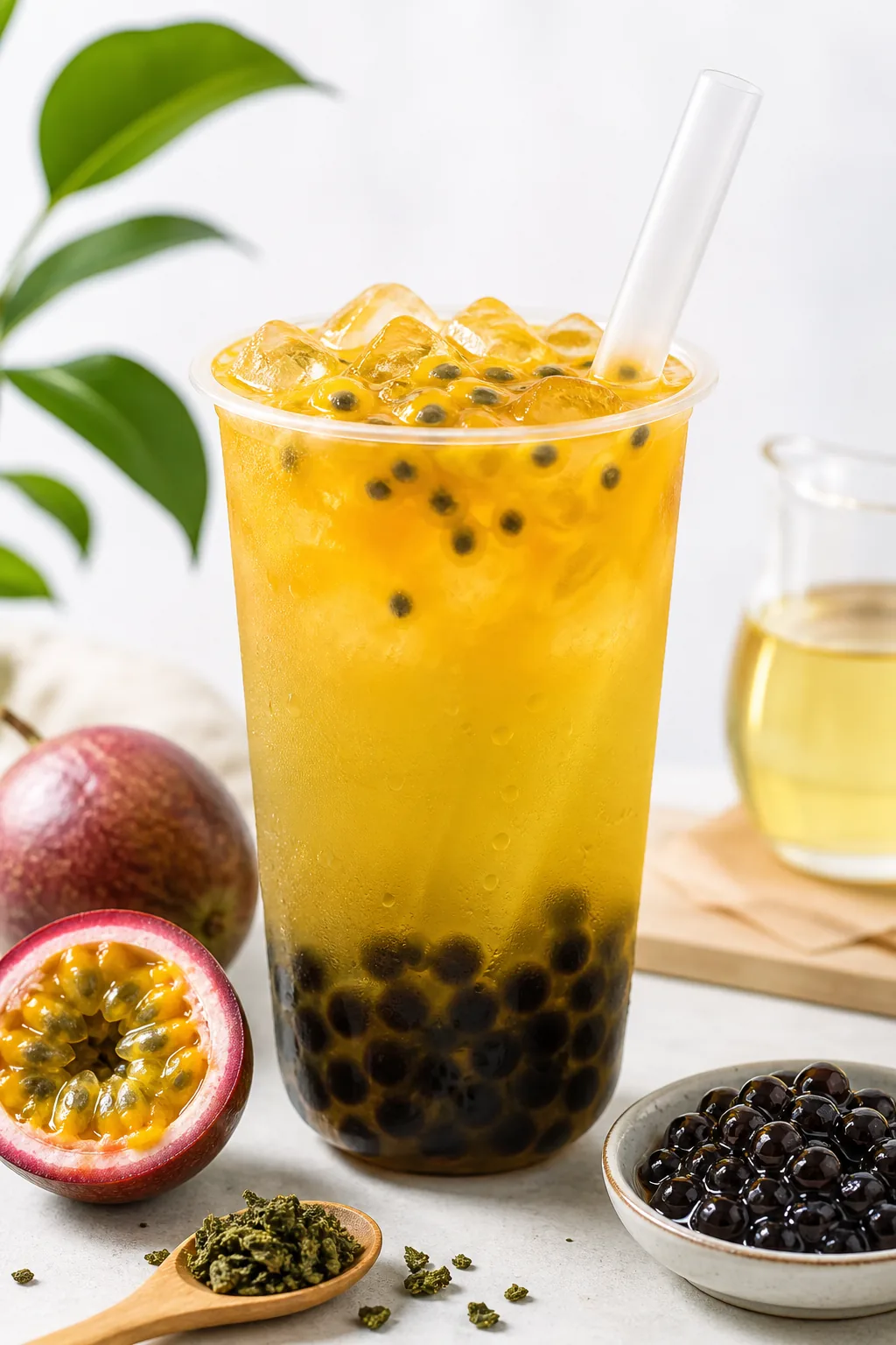 Passion Fruit Green Tea pinterest hero finished drink for Boba Bloom