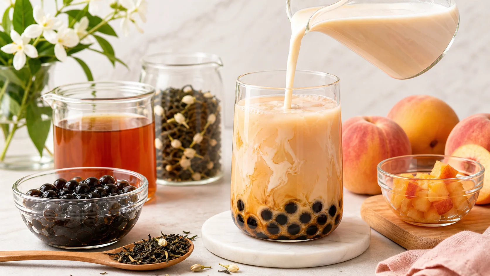 Peach Jasmine Milk Tea ingredients and process