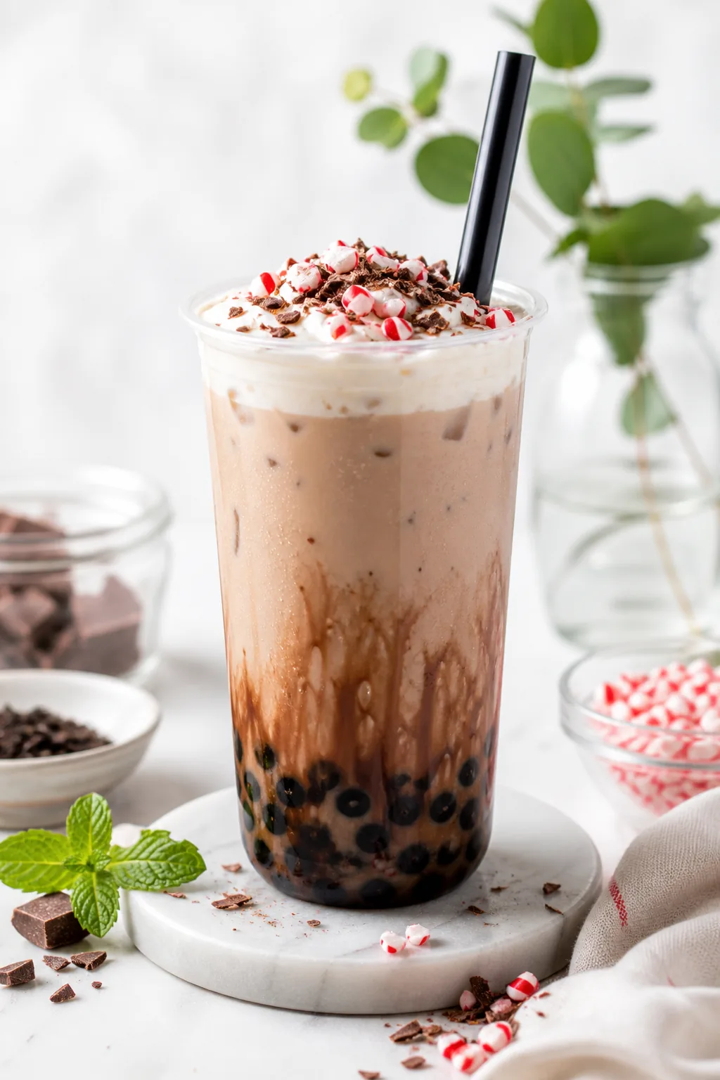 Peppermint Chocolate Milk Tea pinterest hero finished drink for Boba Bloom