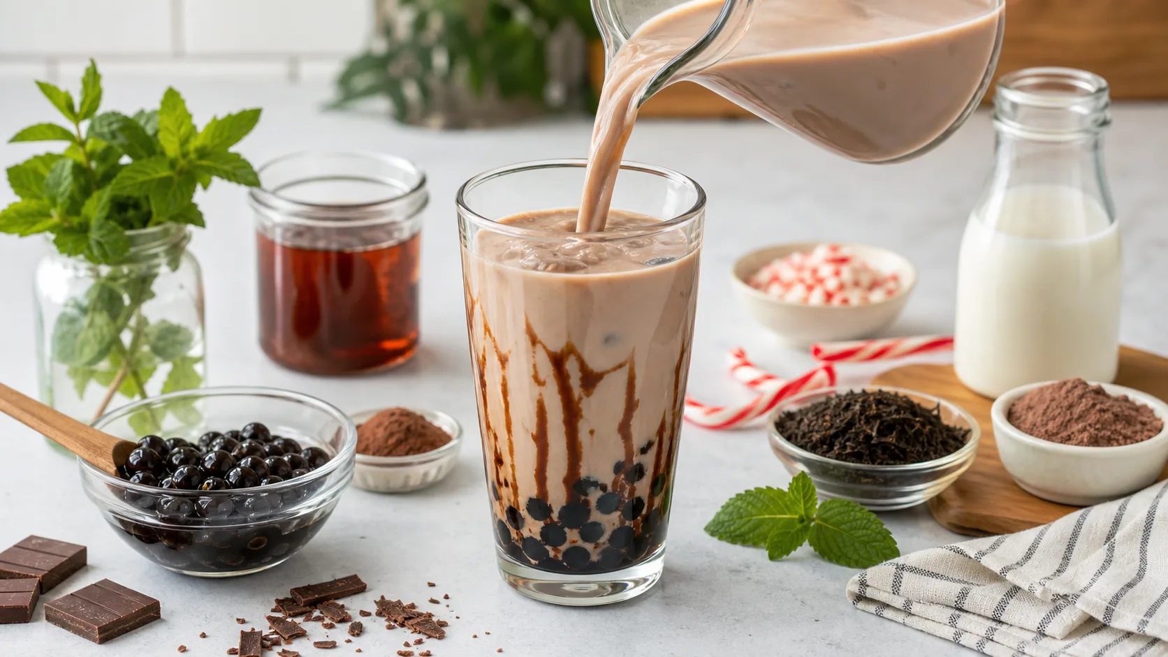 Peppermint Chocolate Milk Tea ingredients and process