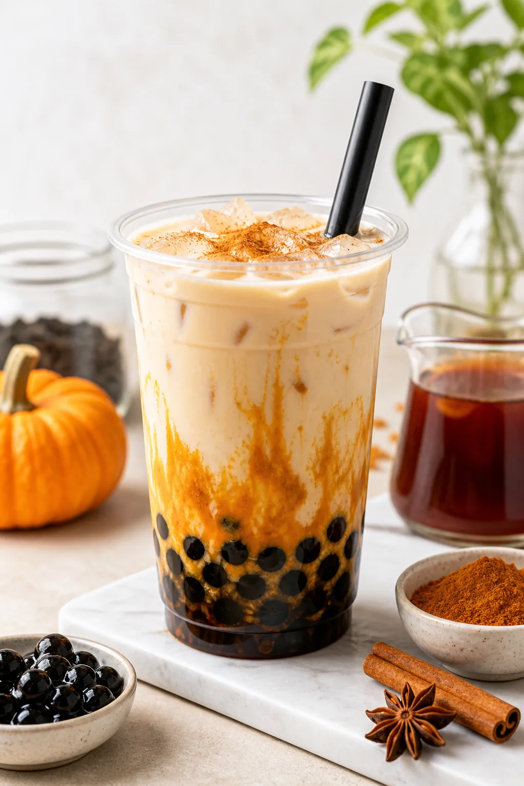 Pumpkin Spice Boba pinterest hero finished drink for Boba Bloom