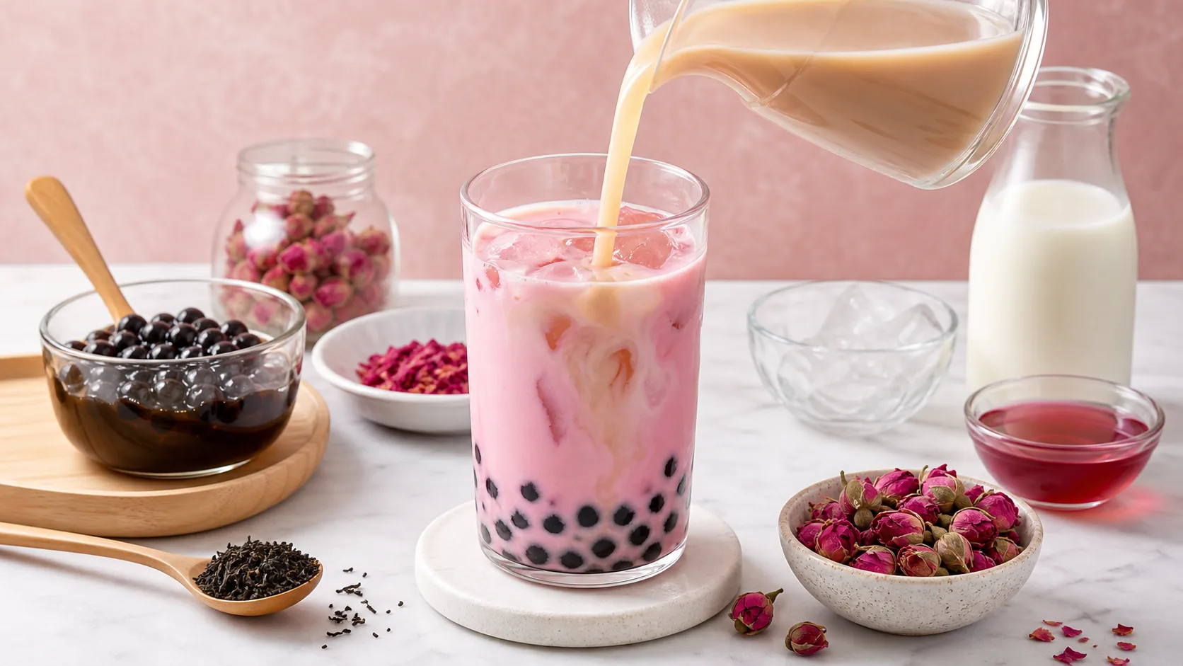 Rose Milk Tea ingredients and process