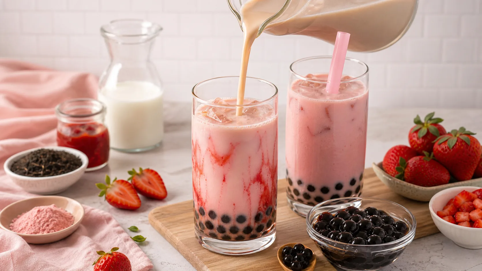 Strawberry Milk Tea ingredients and process