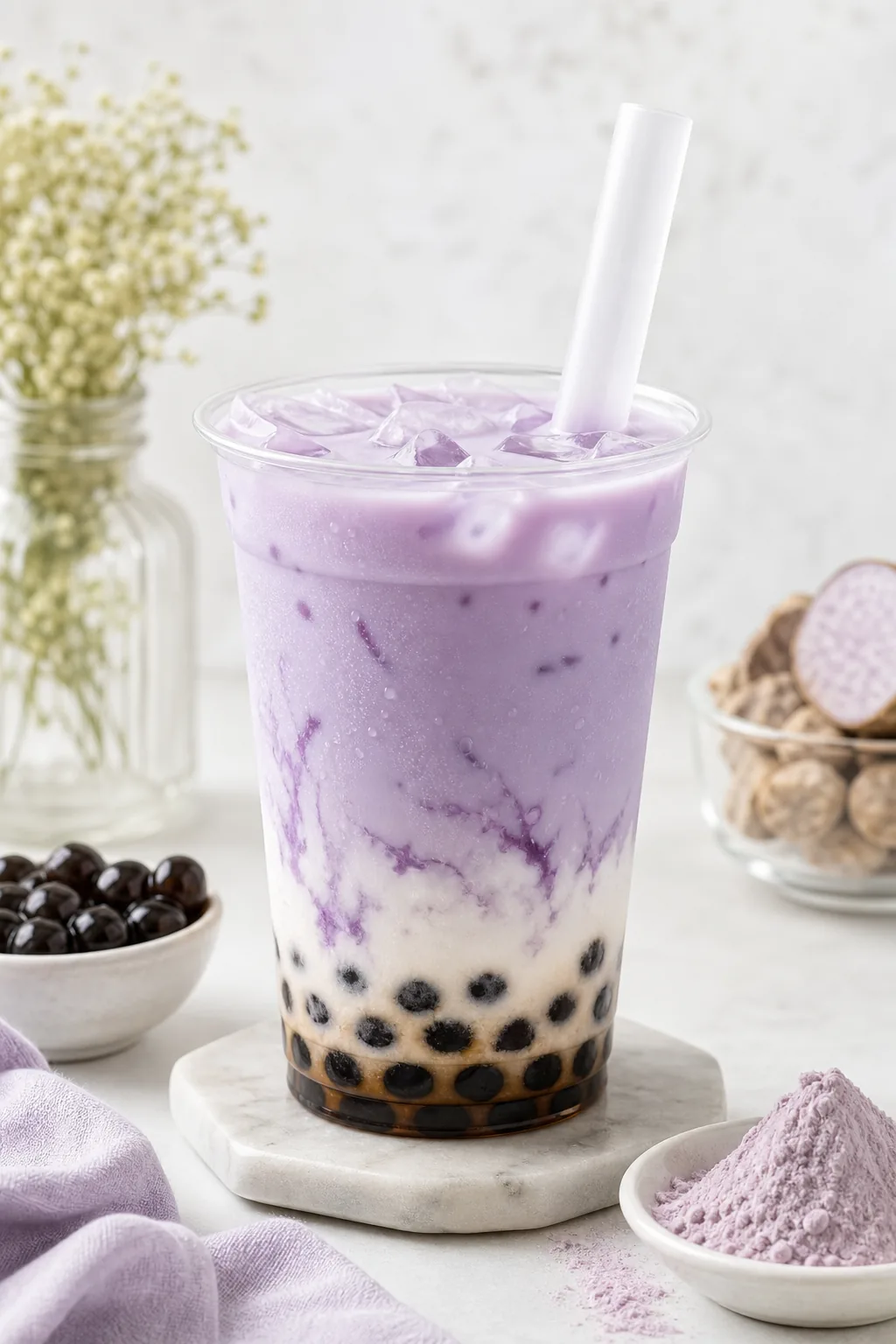 Taro Milk Tea pinterest hero finished drink for Boba Bloom