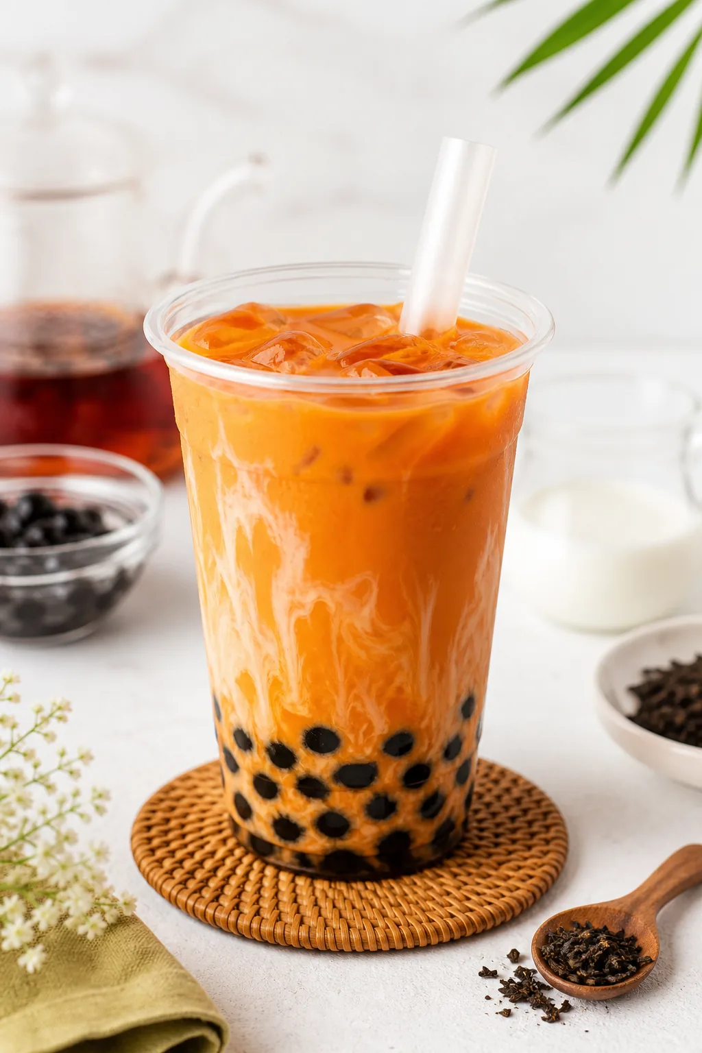 Thai Milk Tea with Boba pinterest hero finished drink for Boba Bloom